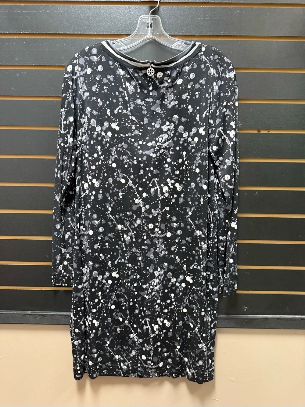 Tory Burch 100% Silk Paint Splatter Shift Dress Black White Size Medium